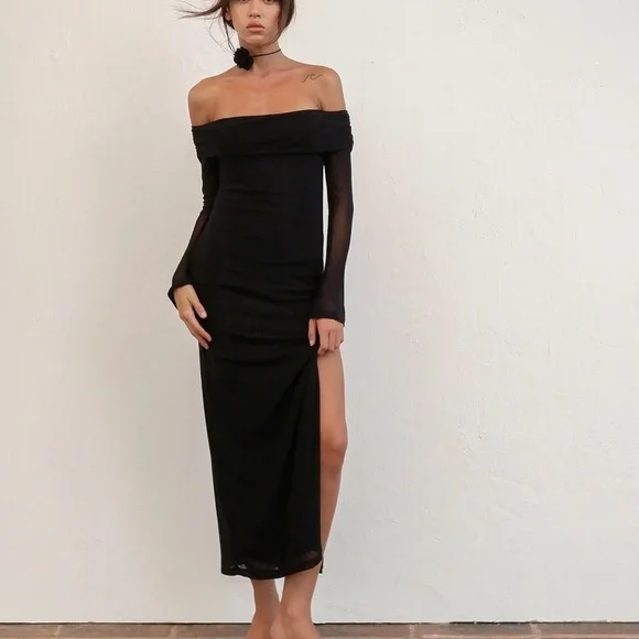 womens bodycon dress long sleeve Shop Women's Black Long Sleeve Bodycon Dress with Side Knot Draping|  Showoffff main image 1